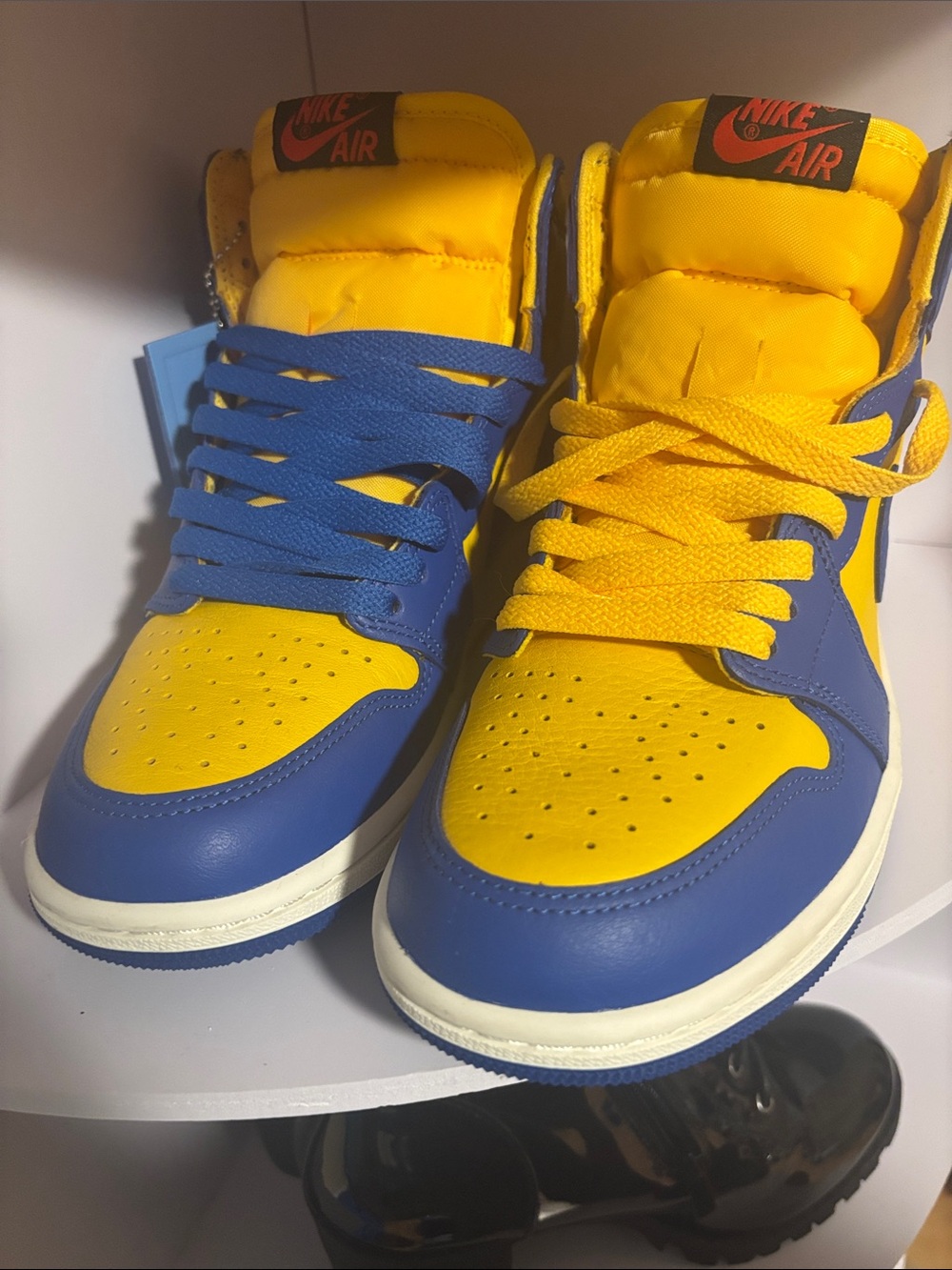 Nike High-Top Sneakers in Blue & Yellow - Picture 5 of 6